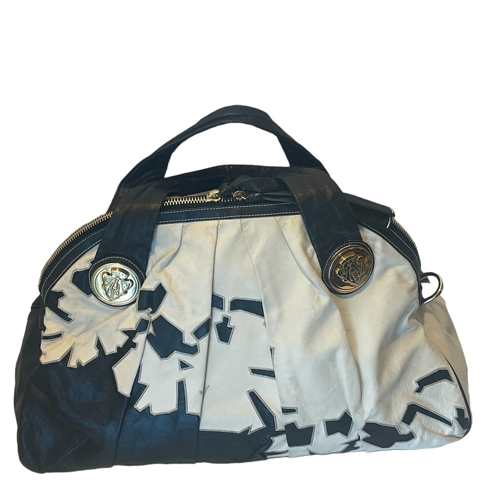 Gucci Black & White Leather Embroidered “ Hysteria “ Satchel Bag ~ RARE ~ HTF